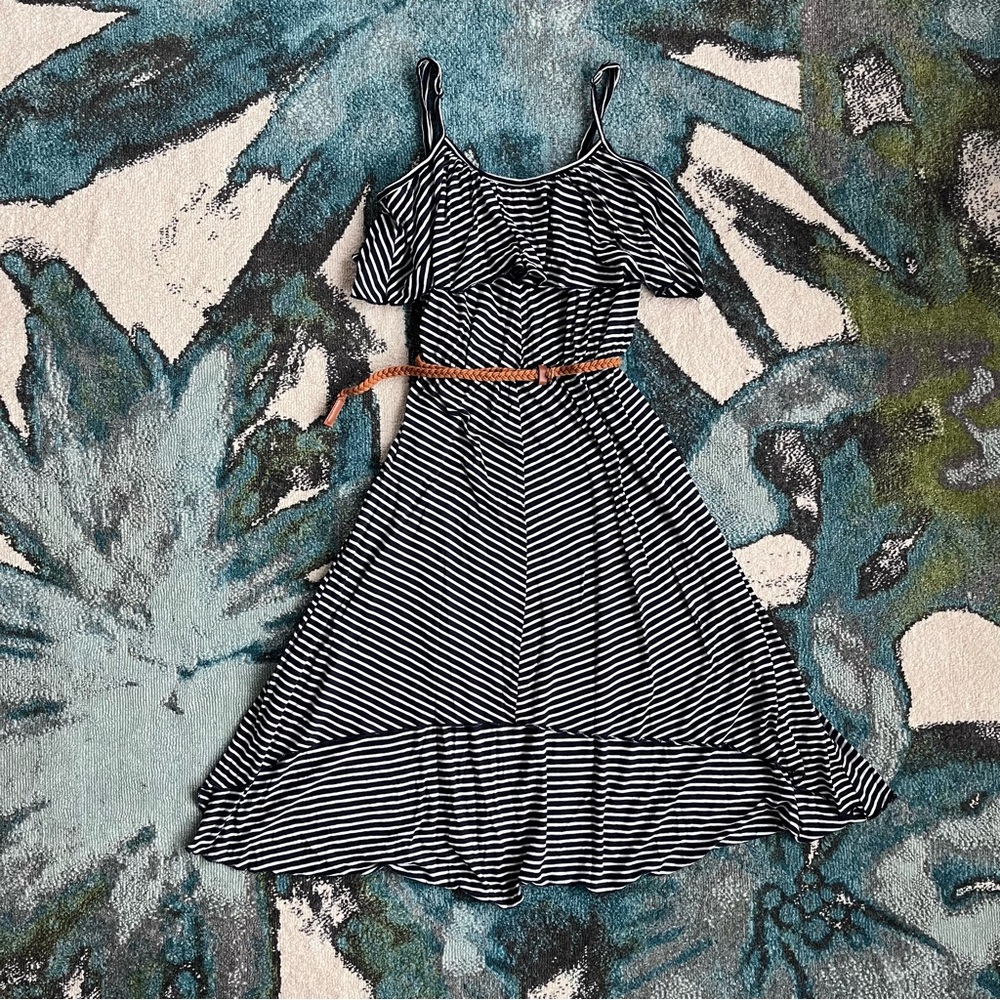 No Boundaries navy blue & white striped dress girls  size L (womens small)